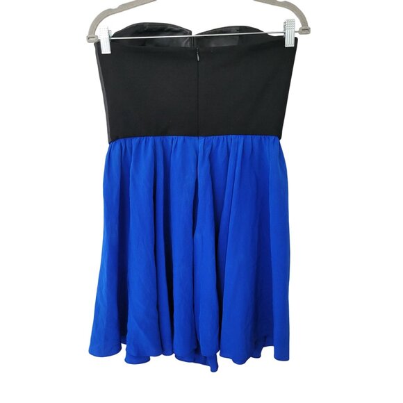 Amanda Uprichard Party Girl Dress Size L Genuine Leather Bodice Blue Silk Skirt - Picture 2 of 4